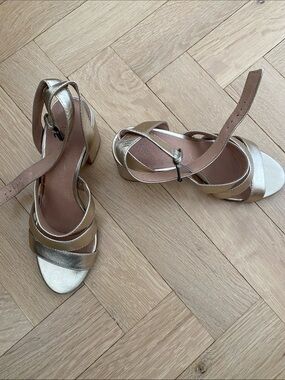 Madewell Metallic Gold Strappy Block Heels
